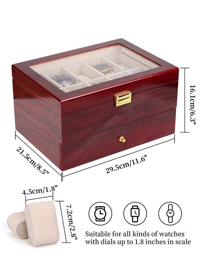 20 Slot Wooden Watch box - Luxury Watch Case Display Jewelry Organizer, Locking Watch Display Case Holder with Large Real Glass Top - Watch Box Organizer for Men and Women