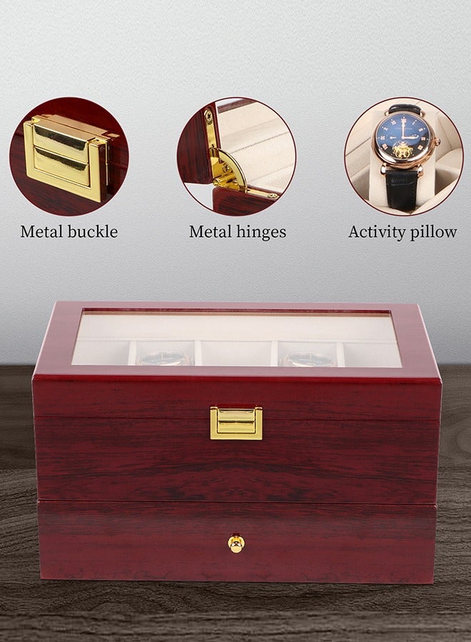 20 Slot Wooden Watch box - Luxury Watch Case Display Jewelry Organizer, Locking Watch Display Case Holder with Large Real Glass Top - Watch Box Organizer for Men and Women