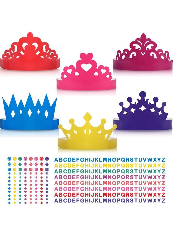 12 Pieces Princess Prince Crown Tiara Craft Kits Paper Diy Party Crown Hats Birthday Party Decoration Favor Supplies With 8 Pieces Label Stickers For Kids And Adults