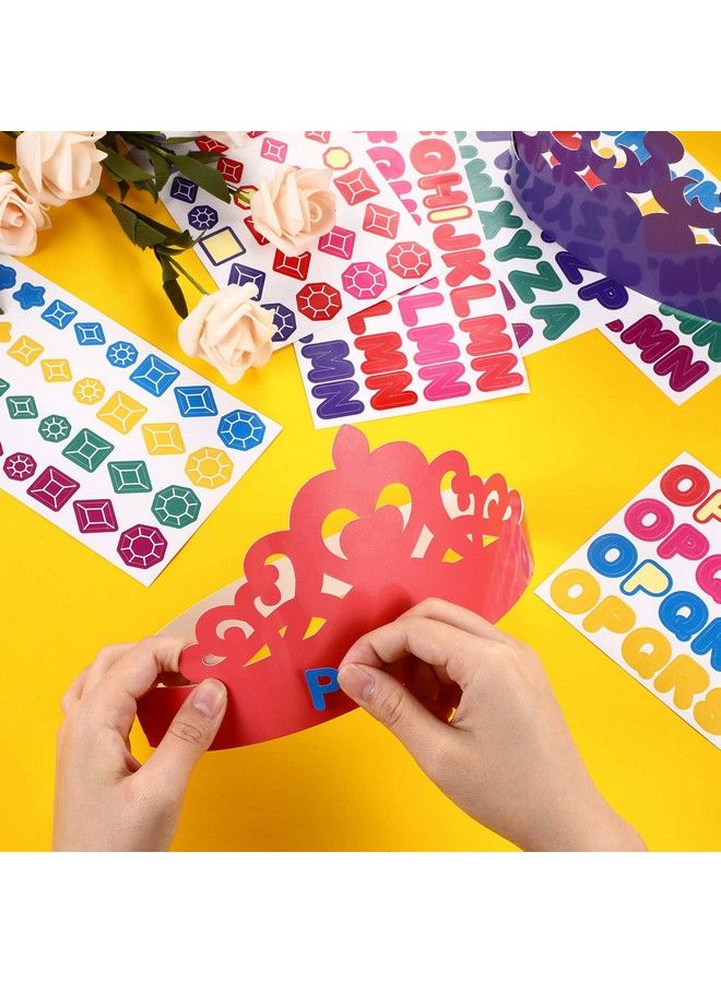 12 Pieces Princess Prince Crown Tiara Craft Kits Paper Diy Party Crown Hats Birthday Party Decoration Favor Supplies With 8 Pieces Label Stickers For Kids And Adults