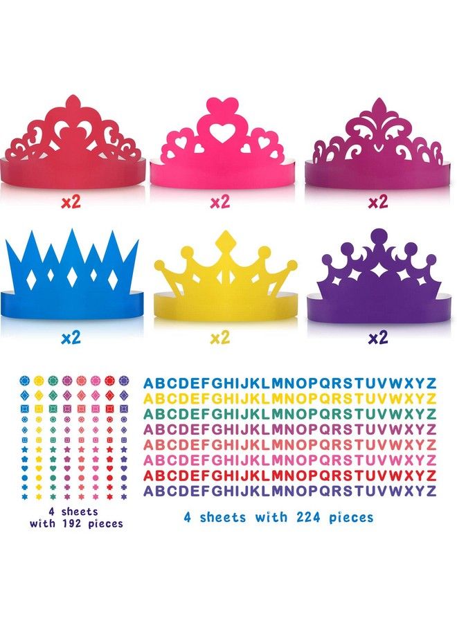 12 Pieces Princess Prince Crown Tiara Craft Kits Paper Diy Party Crown Hats Birthday Party Decoration Favor Supplies With 8 Pieces Label Stickers For Kids And Adults