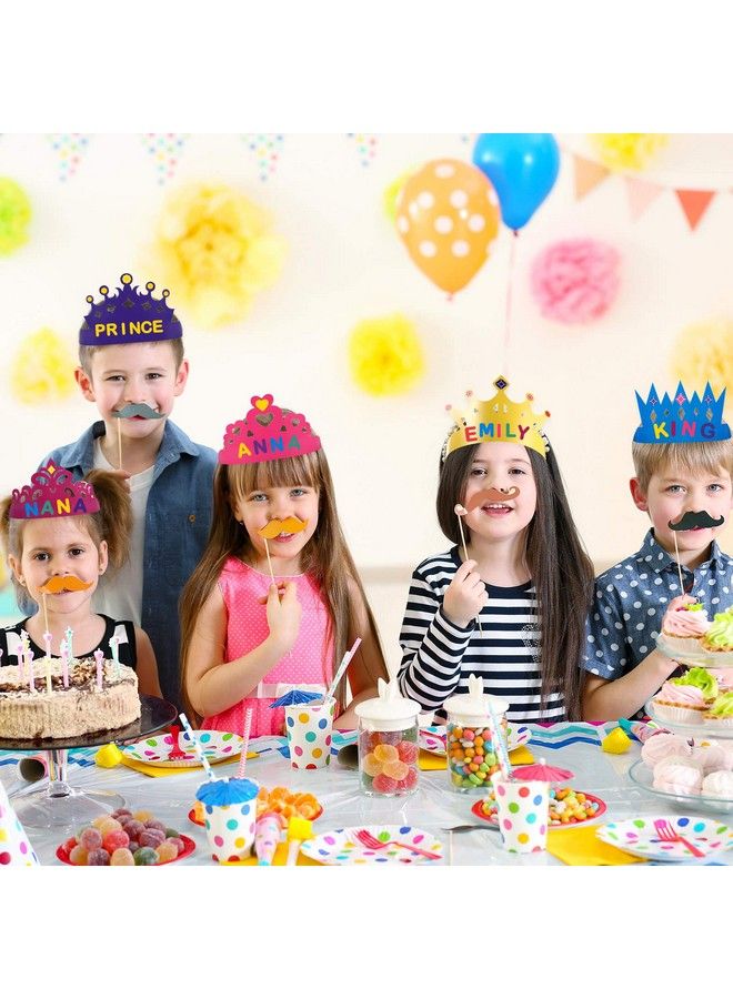12 Pieces Princess Prince Crown Tiara Craft Kits Paper Diy Party Crown Hats Birthday Party Decoration Favor Supplies With 8 Pieces Label Stickers For Kids And Adults