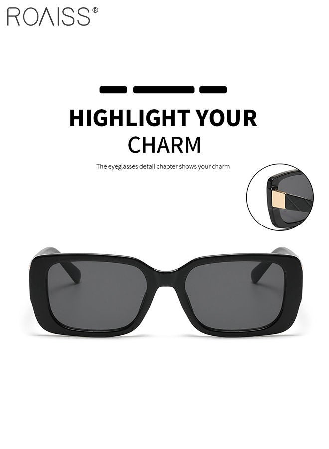 2PCS Women's Rectangular Sunglasses, UV400 Protection Sun Glasses, Fashion Decorative Eyewear for Outdoor Party Street Photography, Black and Leopard
