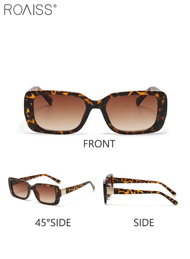 2PCS Women's Rectangular Sunglasses, UV400 Protection Sun Glasses, Fashion Decorative Eyewear for Outdoor Party Street Photography, Black and Leopard