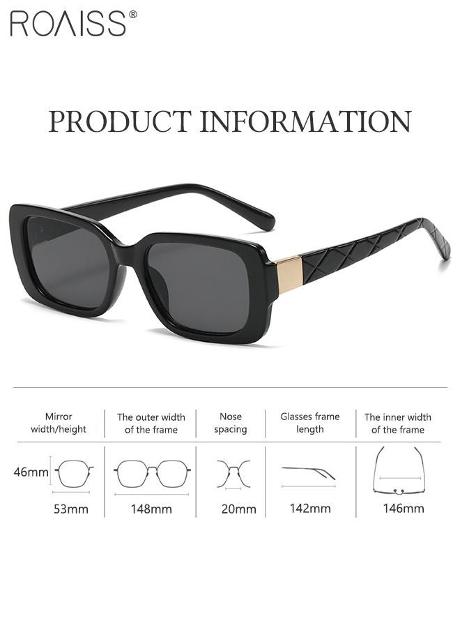 2PCS Women's Rectangular Sunglasses, UV400 Protection Sun Glasses, Fashion Decorative Eyewear for Outdoor Party Street Photography, Black and Leopard
