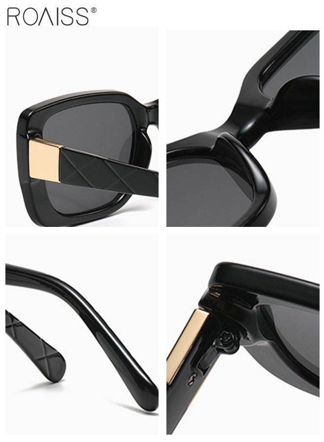 2PCS Women's Rectangular Sunglasses, UV400 Protection Sun Glasses, Fashion Decorative Eyewear for Outdoor Party Street Photography, Black and Leopard