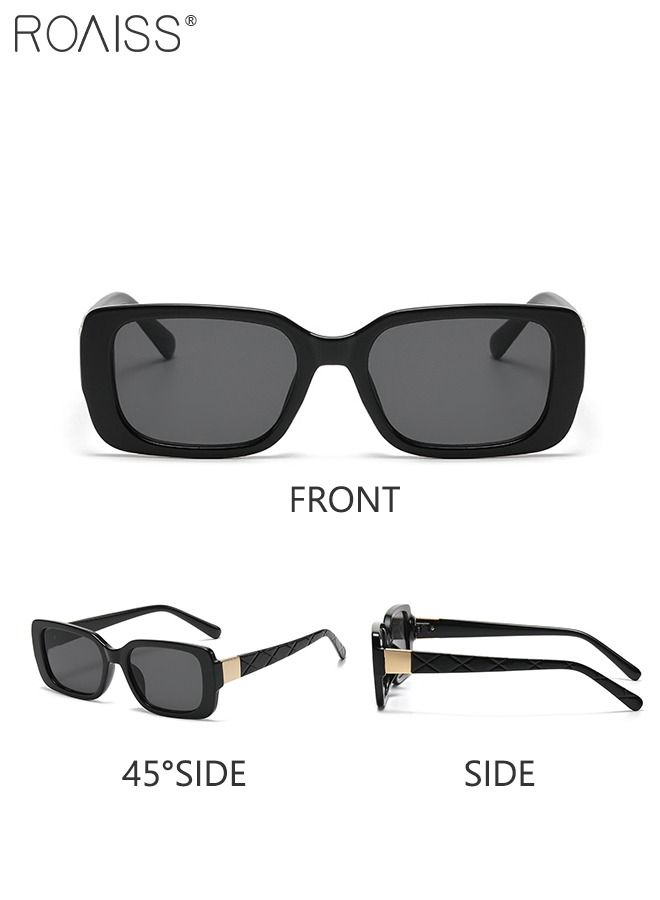 2PCS Women's Rectangular Sunglasses, UV400 Protection Sun Glasses, Fashion Decorative Eyewear for Outdoor Party Street Photography, Black and Leopard