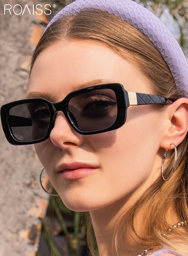 2PCS Women's Rectangular Sunglasses, UV400 Protection Sun Glasses, Fashion Decorative Eyewear for Outdoor Party Street Photography, Black and Leopard