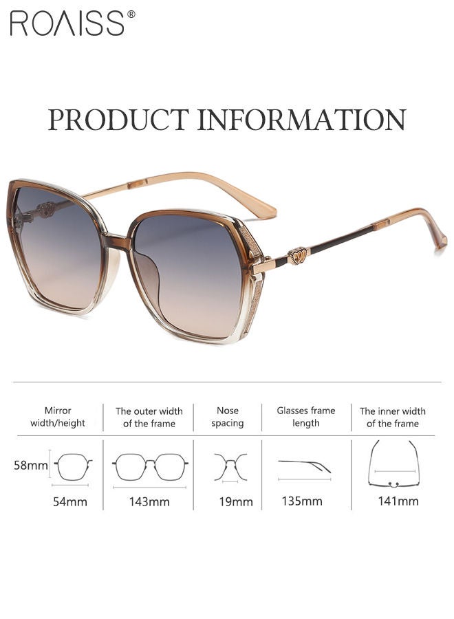 Women's Square Sunglasses, UV400 Protection Sun Glasses with Sequin Side Design, Fashion Anti-glare Sun Shades for Women with Glasses Case, 54mm, Transparent Brown