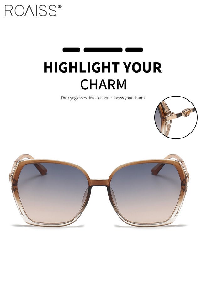Women's Square Sunglasses, UV400 Protection Sun Glasses with Sequin Side Design, Fashion Anti-glare Sun Shades for Women with Glasses Case, 54mm, Transparent Brown
