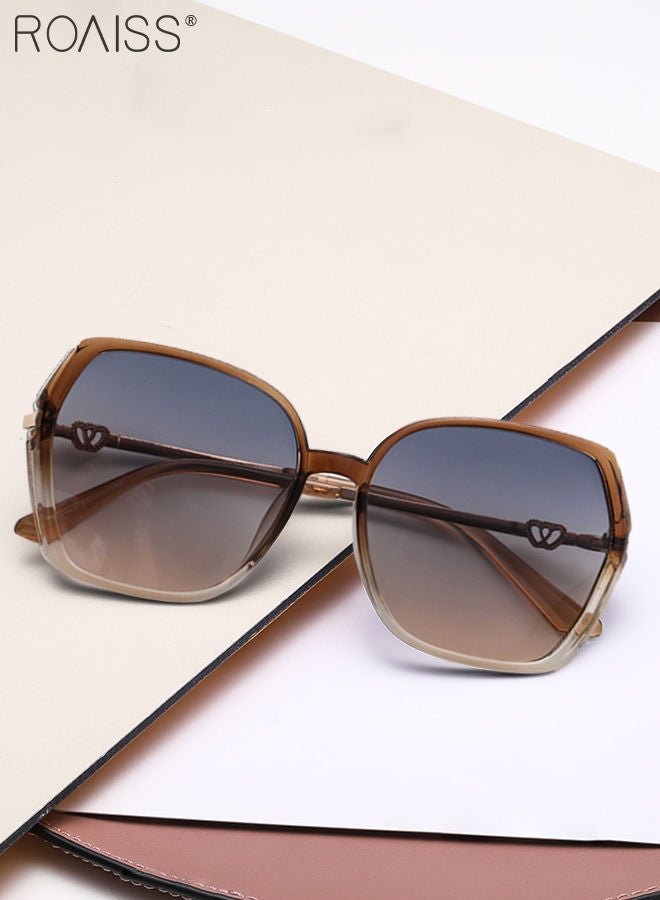 Women's Square Sunglasses, UV400 Protection Sun Glasses with Sequin Side Design, Fashion Anti-glare Sun Shades for Women with Glasses Case, 54mm, Transparent Brown