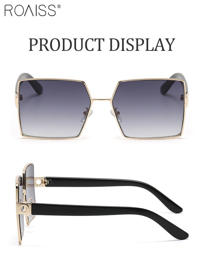 2PCS Women's Square Sunglasses, UV400 Protection Sun Glasses with Gold Metal Frame, Oversize Fashion Anti-glare Sun Shades for Women with Glasses Case, 61mm