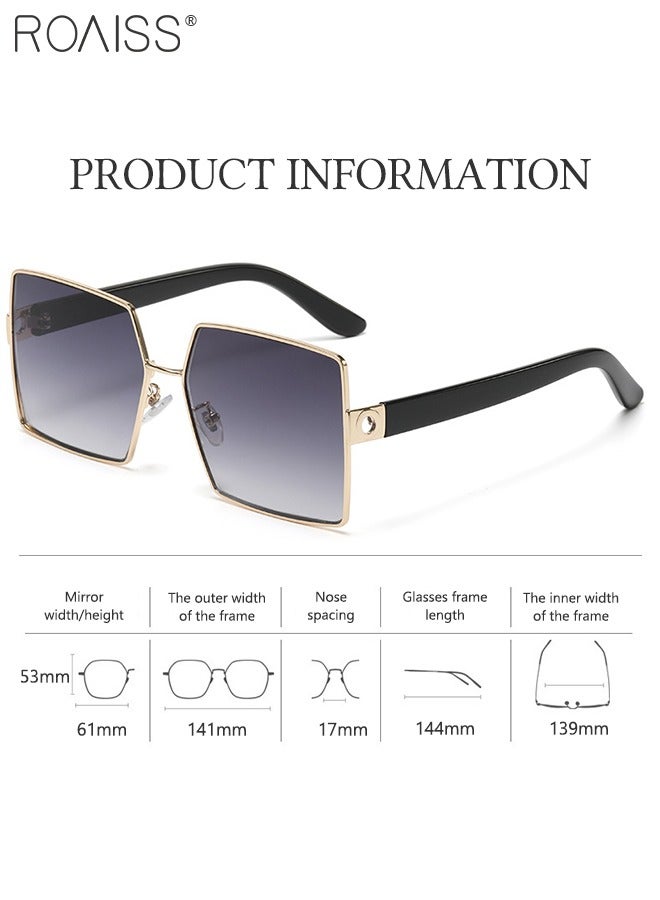 2PCS Women's Square Sunglasses, UV400 Protection Sun Glasses with Gold Metal Frame, Oversize Fashion Anti-glare Sun Shades for Women with Glasses Case, 61mm