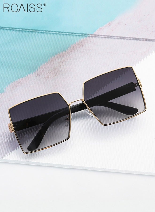 2PCS Women's Square Sunglasses, UV400 Protection Sun Glasses with Gold Metal Frame, Oversize Fashion Anti-glare Sun Shades for Women with Glasses Case, 61mm