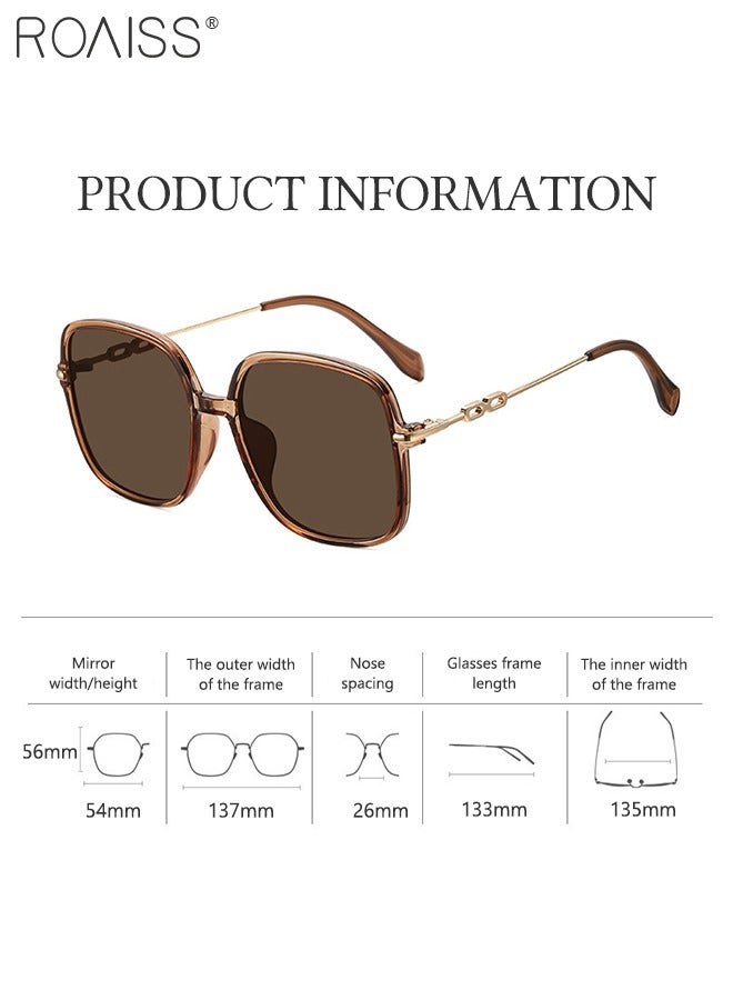 Women's Square Sunglasses, UV400 Protection Sun Glasses with Gold Metal Temples, Oversize Fashion Anti-glare Sun Shades for Women with Glasses Case, 54mm, Brown