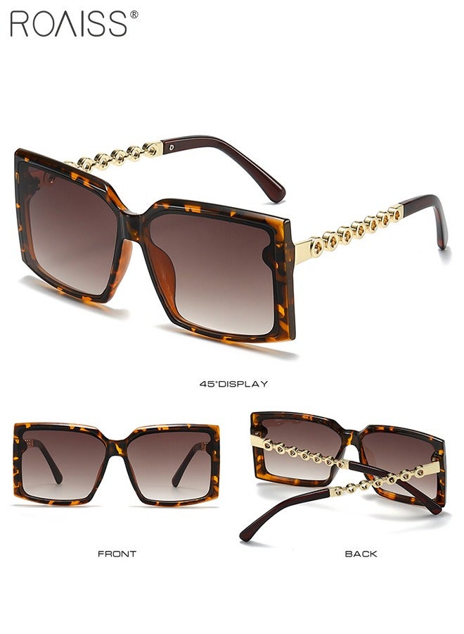 2PCS Women's Square Sunglasses, UV400 Protection Sun Glasses with Stylish Temples, Oversize Fashion Anti-glare Sun Shades for Women with Glasses Case, 60mm, Beige and Tortoiseshell