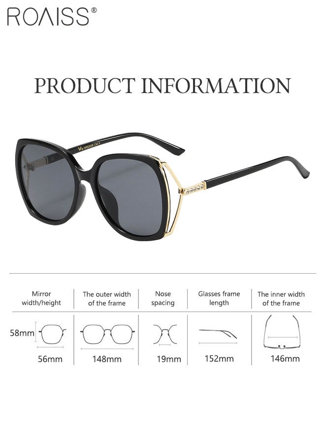 2 Pcs Women's Square Sunglasses, UV400 Protection Sun Glasses with Rhinestone-Encrusted Frame, Oversize Fashion Anti-glare Sun Shades for Women with Glasses Case, 56mm