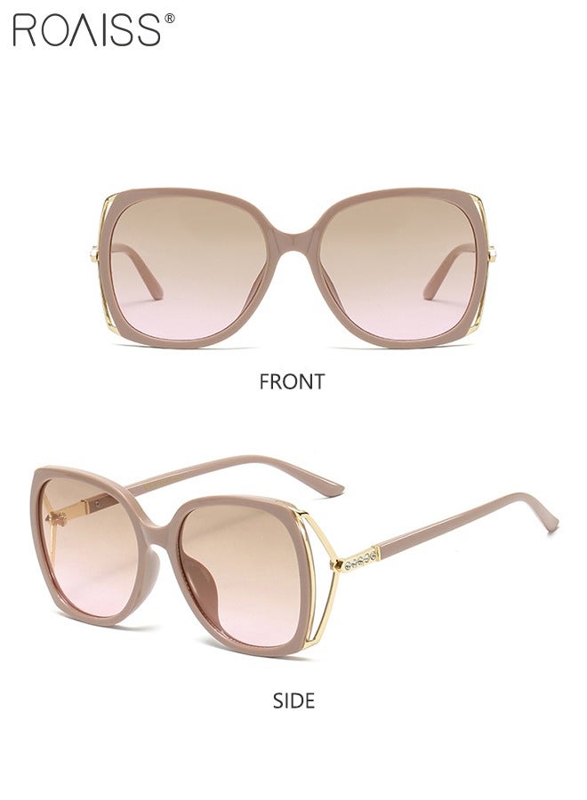 2 Pcs Women's Square Sunglasses, UV400 Protection Sun Glasses with Rhinestone-Encrusted Frame, Oversize Fashion Anti-glare Sun Shades for Women with Glasses Case, 56mm