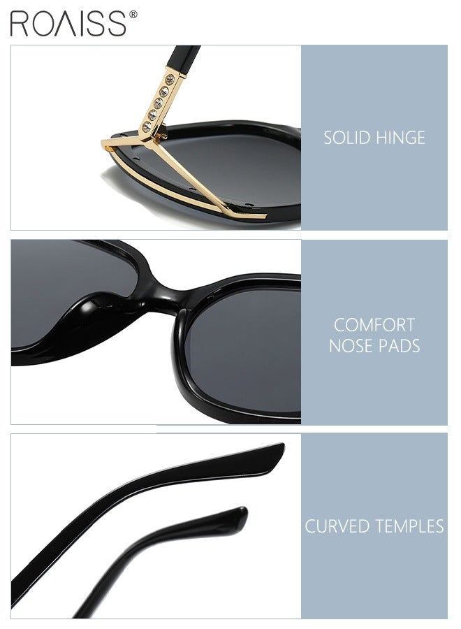 2 Pcs Women's Square Sunglasses, UV400 Protection Sun Glasses with Rhinestone-Encrusted Frame, Oversize Fashion Anti-glare Sun Shades for Women with Glasses Case, 56mm
