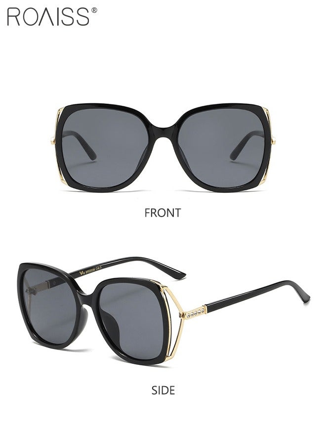 2 Pcs Women's Square Sunglasses, UV400 Protection Sun Glasses with Rhinestone-Encrusted Frame, Oversize Fashion Anti-glare Sun Shades for Women with Glasses Case, 56mm