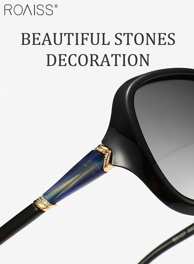 Women's Polarized Butterfly Sunglasses, UV400 Protection Sun Glasses with Beautiful Stones Decoration, Fashion Anti-glare Sun Shades for Women with Glasses Case, 59mm