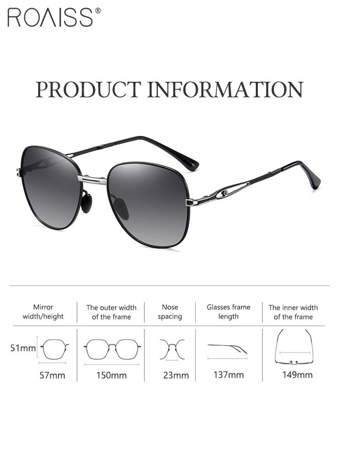 Women's Polarized Square Sunglasses, UV400 Protection Sun Glasses with Foldable Design, Fashion Anti-glare Sun Shades for Women with Glasses Case, 57mm, Black Silver