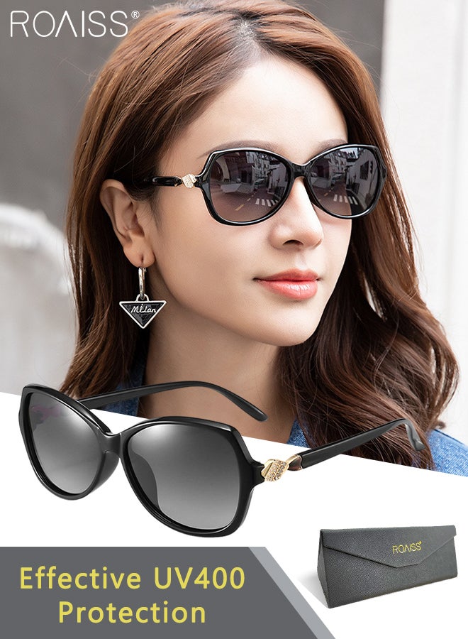 Women's Polarized Butterfly Sunglasses, UV400 Protection Sun Glasses with Rhinestones Decoration, Fashion Anti-glare Sun Shades for Women with Glasses Case, 59mm