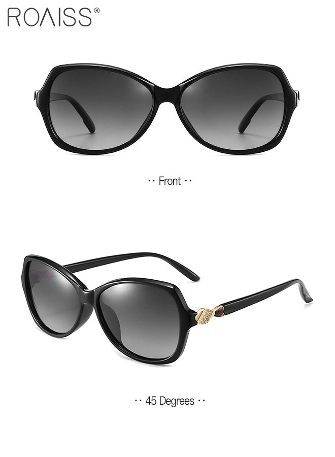 Women's Polarized Butterfly Sunglasses, UV400 Protection Sun Glasses with Rhinestones Decoration, Fashion Anti-glare Sun Shades for Women with Glasses Case, 59mm