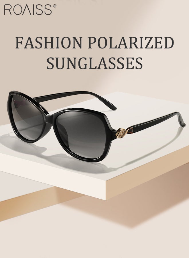 Women's Polarized Butterfly Sunglasses, UV400 Protection Sun Glasses with Rhinestones Decoration, Fashion Anti-glare Sun Shades for Women with Glasses Case, 59mm