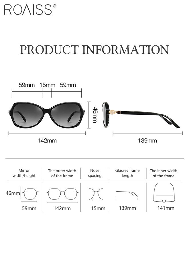 Women's Polarized Butterfly Sunglasses, UV400 Protection Sun Glasses with Rhinestones Decoration, Fashion Anti-glare Sun Shades for Women with Glasses Case, 59mm