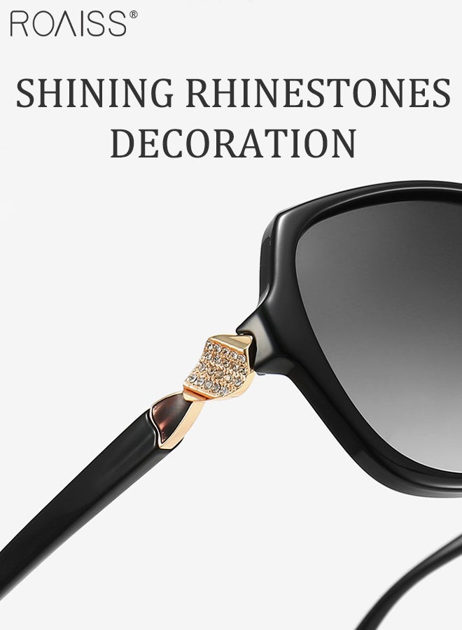Women's Polarized Butterfly Sunglasses, UV400 Protection Sun Glasses with Rhinestones Decoration, Fashion Anti-glare Sun Shades for Women with Glasses Case, 59mm