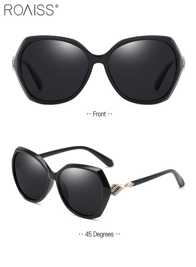 Women's Polarized Butterfly Sunglasses, UV400 Protection Sun Glasses with Rhinestones Decoration, Fashion Anti-glare Sun Shades for Women with Glasses Case, 58mm