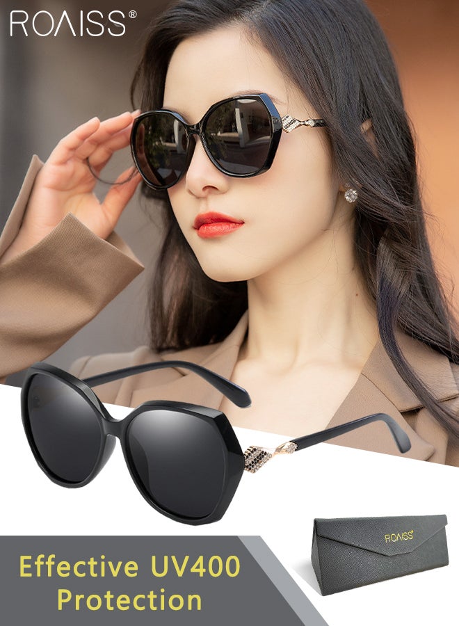 Women's Polarized Butterfly Sunglasses, UV400 Protection Sun Glasses with Rhinestones Decoration, Fashion Anti-glare Sun Shades for Women with Glasses Case, 58mm