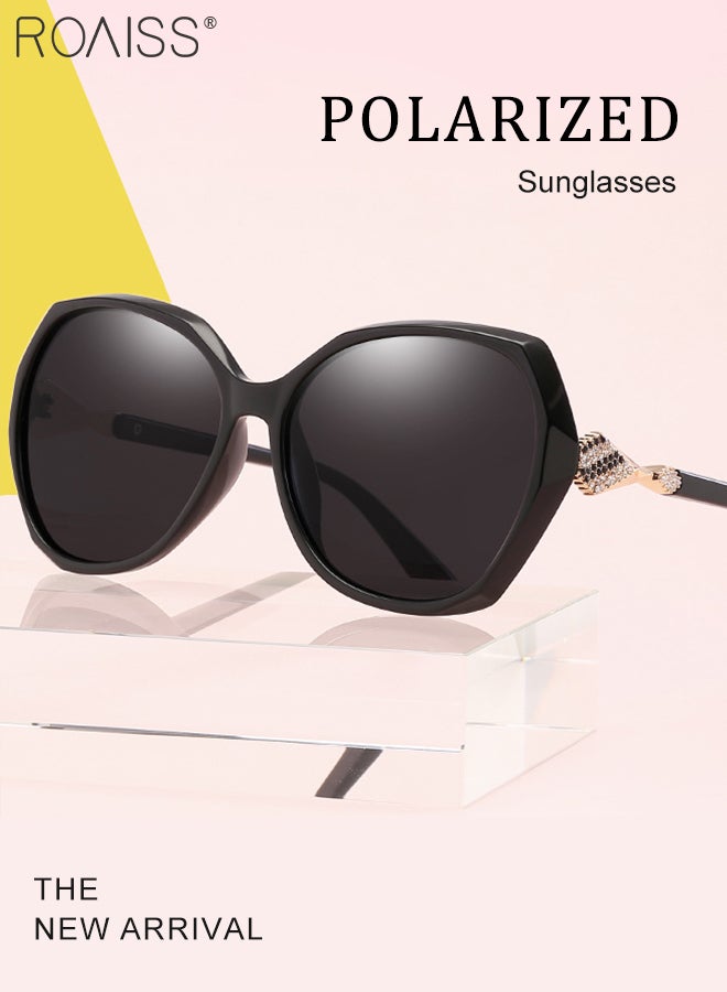 Women's Polarized Butterfly Sunglasses, UV400 Protection Sun Glasses with Rhinestones Decoration, Fashion Anti-glare Sun Shades for Women with Glasses Case, 58mm