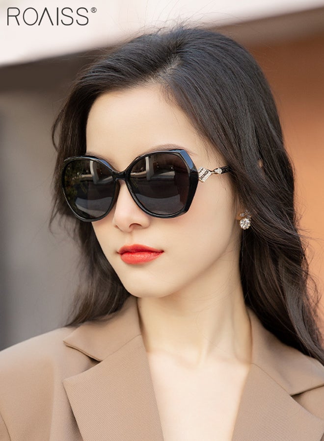 Women's Polarized Butterfly Sunglasses, UV400 Protection Sun Glasses with Rhinestones Decoration, Fashion Anti-glare Sun Shades for Women with Glasses Case, 58mm