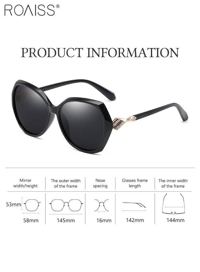 Women's Polarized Butterfly Sunglasses, UV400 Protection Sun Glasses with Rhinestones Decoration, Fashion Anti-glare Sun Shades for Women with Glasses Case, 58mm