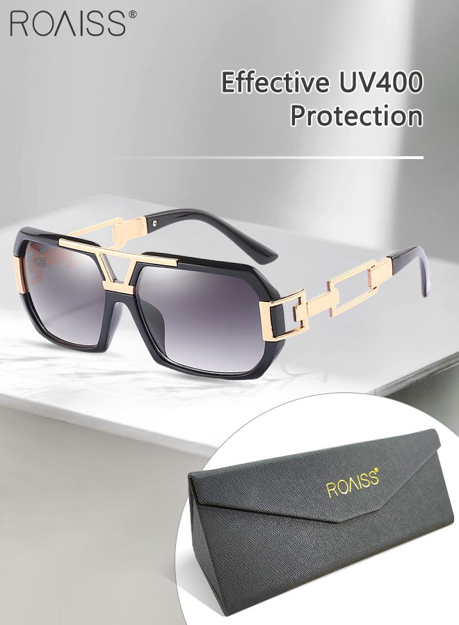 Retro Square Sunglasses for Men and Women, UV400 Protection, Fashion Oversized Anti-Glare Sunglasses, Outdoor Beach Sun Visors for Shopping Party Travel 70mm, Black Gold