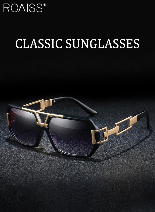 Retro Square Sunglasses for Men and Women, UV400 Protection, Fashion Oversized Anti-Glare Sunglasses, Outdoor Beach Sun Visors for Shopping Party Travel 70mm, Black Gold