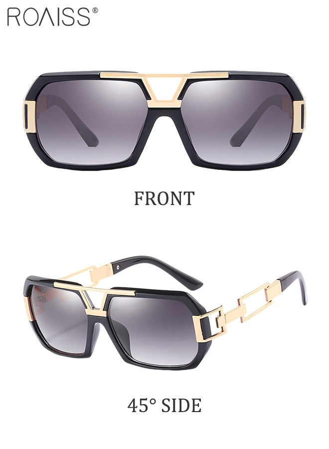 Retro Square Sunglasses for Men and Women, UV400 Protection, Fashion Oversized Anti-Glare Sunglasses, Outdoor Beach Sun Visors for Shopping Party Travel 70mm, Black Gold