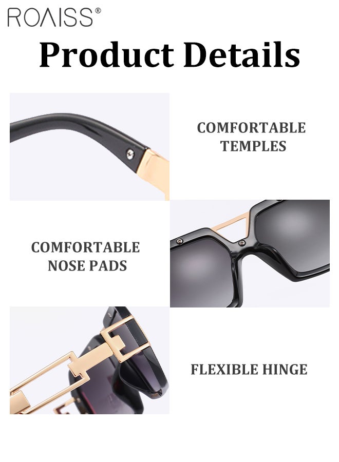 Retro Square Sunglasses for Men and Women, UV400 Protection, Fashion Oversized Anti-Glare Sunglasses, Outdoor Beach Sun Visors for Shopping Party Travel 70mm, Black Gold