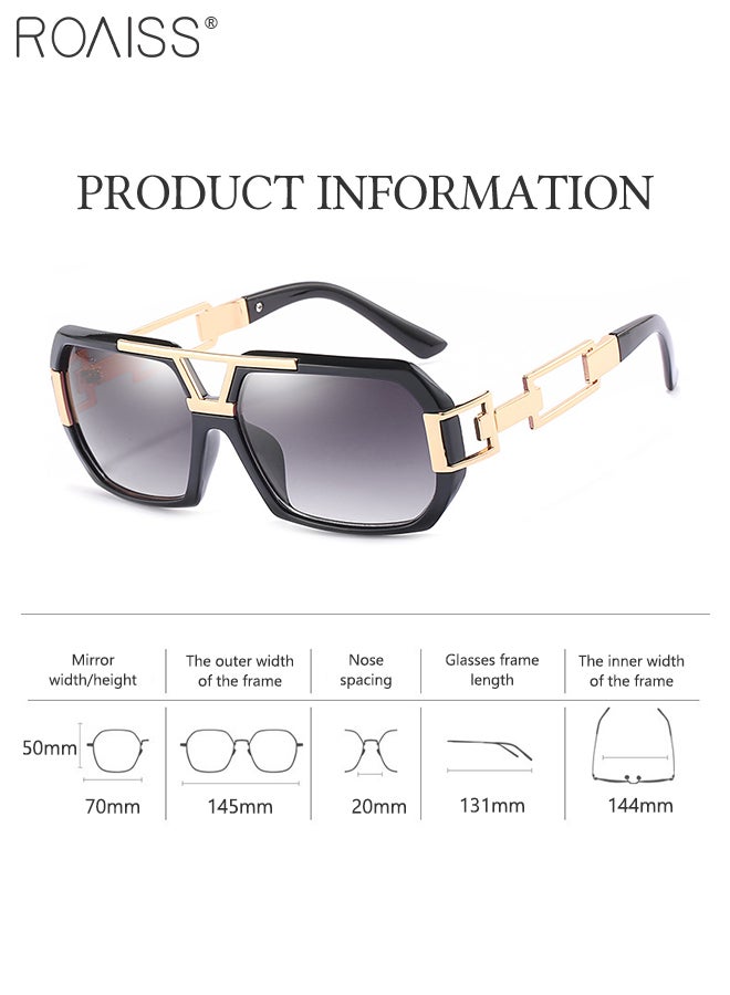 Retro Square Sunglasses for Men and Women, UV400 Protection, Fashion Oversized Anti-Glare Sunglasses, Outdoor Beach Sun Visors for Shopping Party Travel 70mm, Black Gold