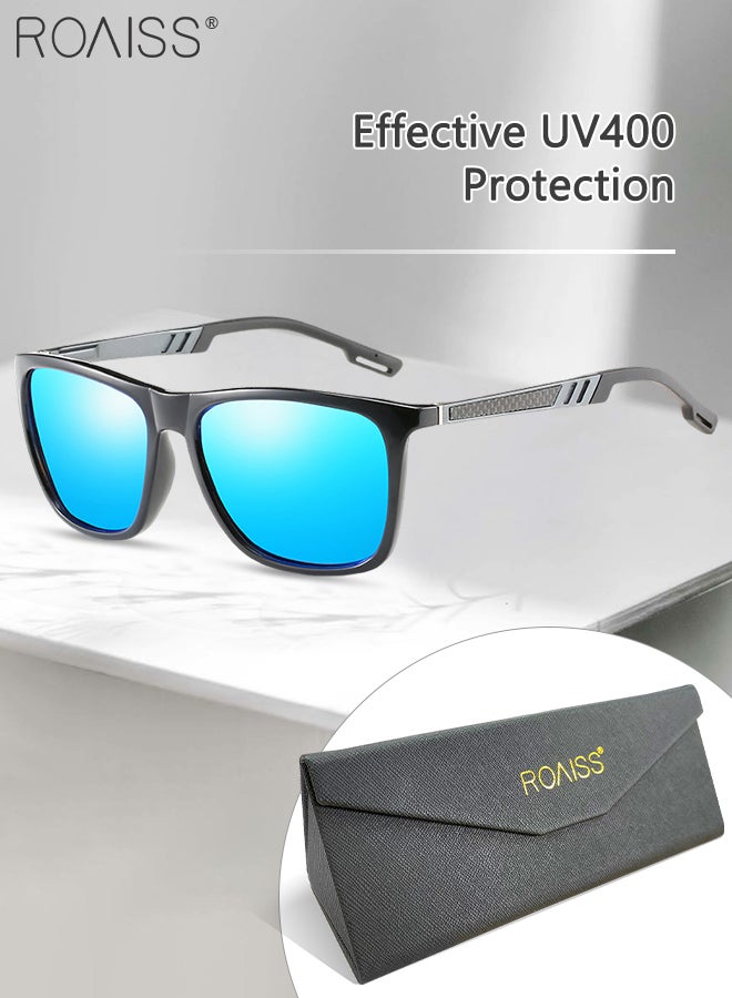 Polarized Square Sunglasses for Men Women, UV400 Protection Sun Glasses with Flexible Aluminum Temples, Fashion Anti-glare Sun Shades for Shopping Party Travel with Glasses Case, 58mm