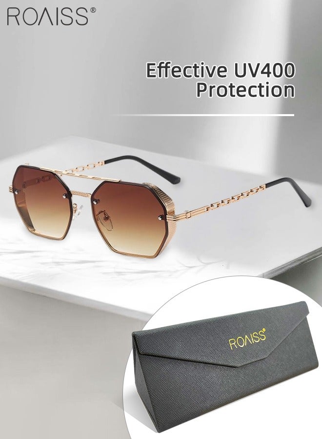 Octagonal Sunglasses for Men Women, UV400 Protection Vintage Anti-Glare Classic Polygonal Sun Shades with Glasses Case for Shopping Party Travel 58mm, with Brown Lens