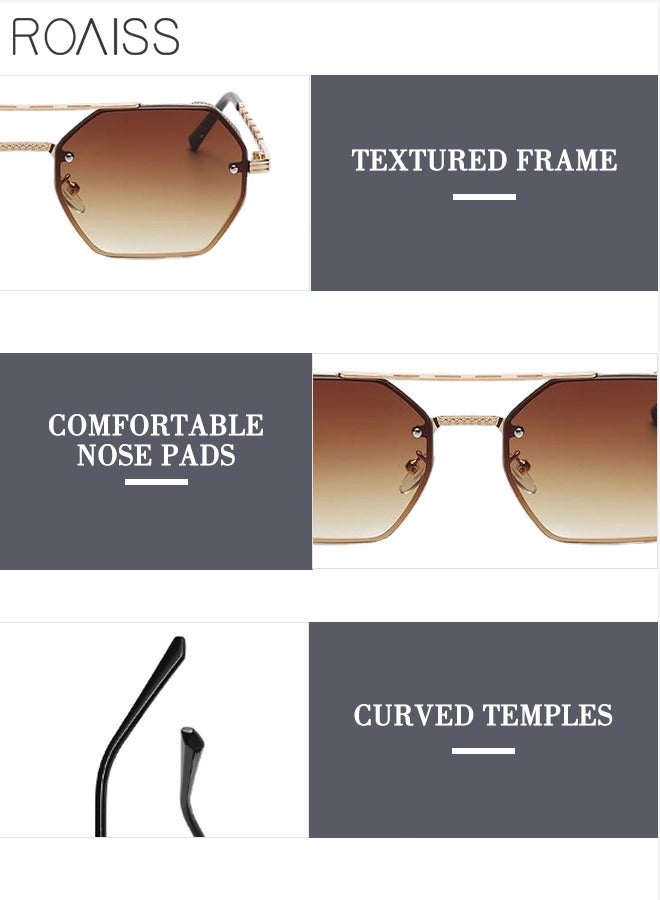 Octagonal Sunglasses for Men Women, UV400 Protection Vintage Anti-Glare Classic Polygonal Sun Shades with Glasses Case for Shopping Party Travel 58mm, with Brown Lens