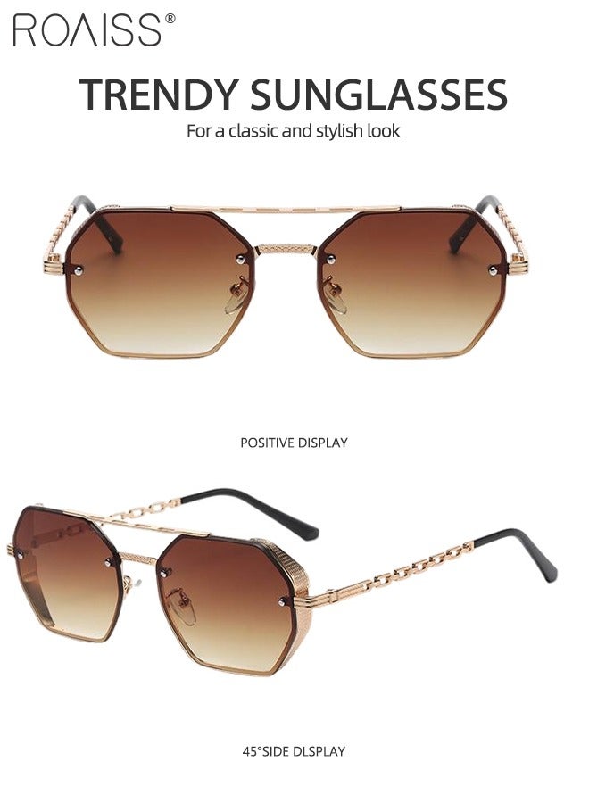 Octagonal Sunglasses for Men Women, UV400 Protection Vintage Anti-Glare Classic Polygonal Sun Shades with Glasses Case for Shopping Party Travel 58mm, with Brown Lens