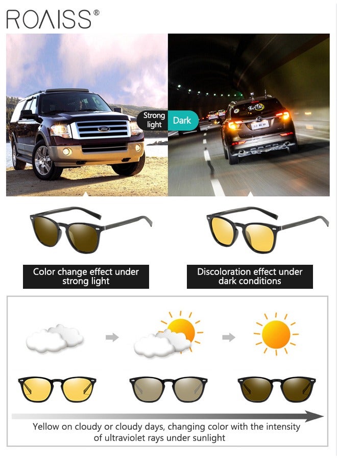 Polarized Night Vision Square Sunglasses for Men Women, UV400 Protection Sun Glasses with TR Frame, Unisex Color Changing Glasses for Driving, Fishing, Golfing, Traveling, 60mm