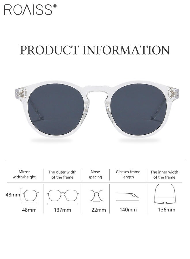 2Pcs Round Sunglasses for Men Women, UV400 Protection Sun Glasses, Fashion Decorative Eyewear for Outdoor Party Street Photography, Black and Clear