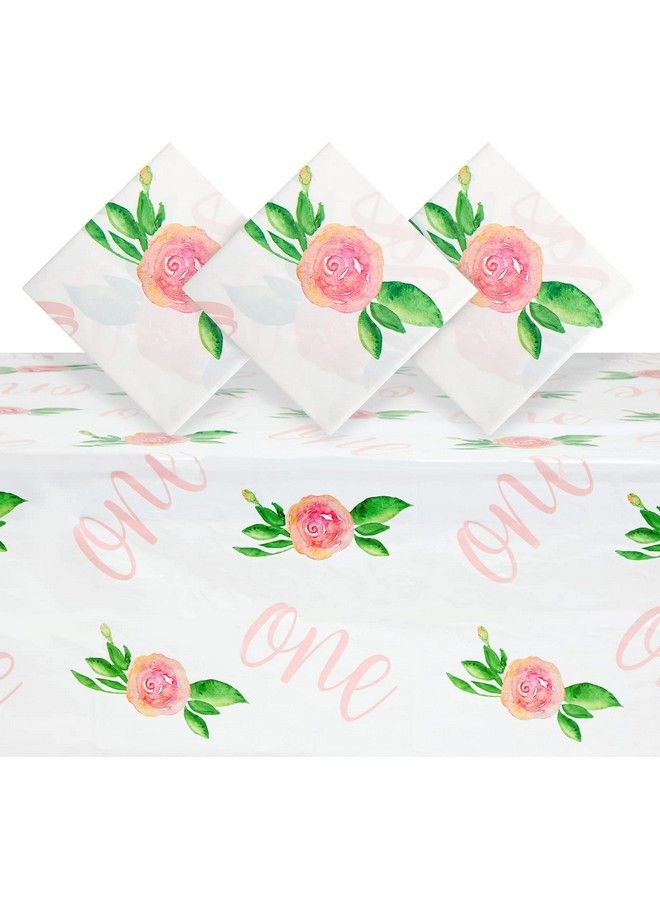 3 Pack One Tablecloth For Girls Floral 1St Birthday Themed Party Decorations Plastic Table Covers (54 X 108 In)