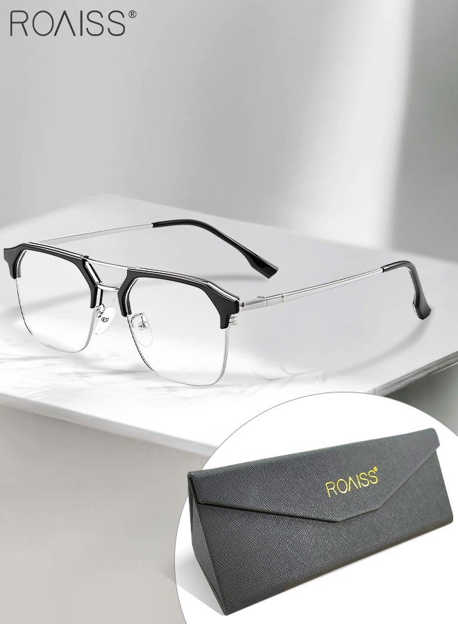 Blue Light Blocking Glasses Blue Light Filter Computer Reading Gaming TV Phones Browline Frame Eyeglasses Fashion Anti Eyestrain Headache Eyewear for Women Men Black Silver