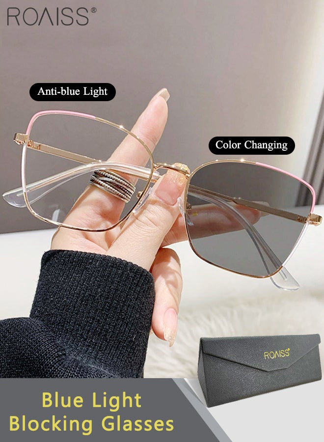 Women's Blue Light Blocking Sunglasses Anti UV and Glare Blue Light Filter Computer Glasses Cat Eye Color Changing Anti Eyestrain Headache Eyewear Gold and Pink